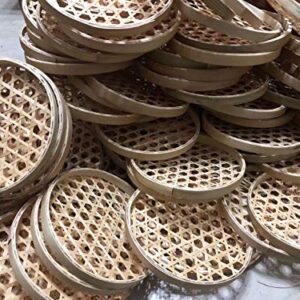 100% Handwoven Flat Wicker Round Fruit Basket Woven Food Storage Weaved Shallow Tray Organizer Holder Bowl Decorative Rack Display Kids DIY Drawing Board (Hexagon Hollow-Bamboo-White, 18cm/7")