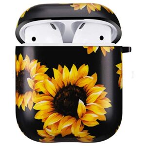 Qokey Compatible with Airpods Case,Flower Floral Pattern Cute Case for Women Girls Soft Silicone Wireless Charging Case Chrome Keychain Portable & Shockproof Accessories Kit for AirPods 1/2 Sunflowers
