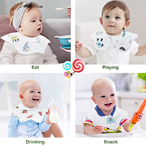 8-Pack 360° Rotate Organic Cotton Baby Bibs, Newborn Muslin Bibs For Teething And Drooling,Unisex Baby Bibs For Toddler, Adjustable With Snaps, Super Soft & Absorbent Baby Bibs For Boys And Girls.
