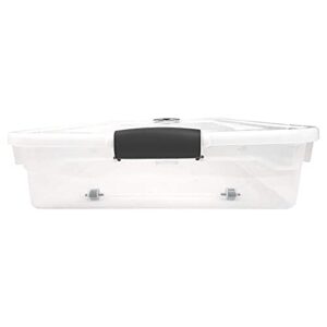 HOMZ 60 Quart Multipurpose Slim Underbed Storage Container Bins with Secure Latching Lid and Wheels for Home or Office Organization, Clear (2 Pack)