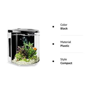 YCTECH 1.2 Gallon Betta Aquarium Starter Kits Fish Tank with LED Light and Filter Pump Black (320black)