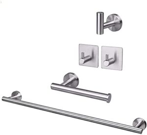 tocten 5 pcs bathroom hardware set sus304 stainless steel-towel rack set include lengthen hand towel bar+toilet paper holder+3 robe towel hooks bathroom accessories towel bar set (brushed nickel,16in)