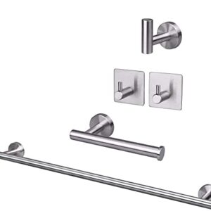 TocTen 5 PCS Bathroom Hardware Set SUS304 Stainless Steel-Towel Rack Set Include Lengthen Hand Towel Bar+Toilet Paper Holder+3 Robe Towel Hooks Bathroom Accessories Towel Bar Set (Brushed Nickel,16IN)