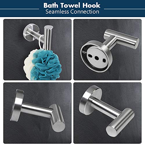 TocTen 5 PCS Bathroom Hardware Set SUS304 Stainless Steel-Towel Rack Set Include Lengthen Hand Towel Bar+Toilet Paper Holder+3 Robe Towel Hooks Bathroom Accessories Towel Bar Set (Brushed Nickel,16IN)