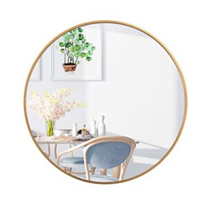 fanyushow 20'' gold circle mirror for wall mounted, modern brushed brass metal frame circular mirror for wall decor, vanity, living room, bedroom