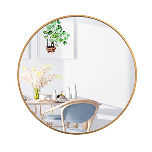 FANYUSHOW 20'' Gold Circle Mirror for Wall Mounted, Modern Brushed Brass Metal Frame Circular Mirror for Wall Decor, Vanity, Living Room, Bedroom