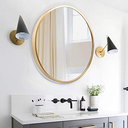 FANYUSHOW 20'' Gold Circle Mirror for Wall Mounted, Modern Brushed Brass Metal Frame Circular Mirror for Wall Decor, Vanity, Living Room, Bedroom