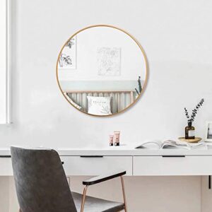FANYUSHOW 20'' Gold Circle Mirror for Wall Mounted, Modern Brushed Brass Metal Frame Circular Mirror for Wall Decor, Vanity, Living Room, Bedroom