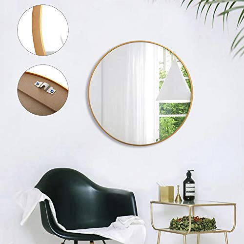 FANYUSHOW 20'' Gold Circle Mirror for Wall Mounted, Modern Brushed Brass Metal Frame Circular Mirror for Wall Decor, Vanity, Living Room, Bedroom