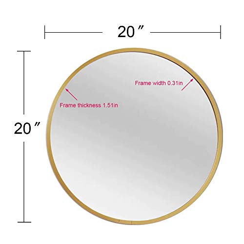 FANYUSHOW 20'' Gold Circle Mirror for Wall Mounted, Modern Brushed Brass Metal Frame Circular Mirror for Wall Decor, Vanity, Living Room, Bedroom