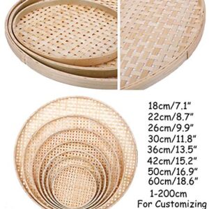 100% Handwoven Flat Wicker Round Fruit Basket Woven Food Storage Weaved Shallow Tray Organizer Holder Bowl Decorative Rack Display Kids DIY Drawing Board (Sqaure Hollow-Bamboo White, 22cm/8.7")