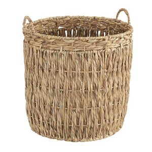 household essentials tall round wicker storage basket | brown, water hyacinth