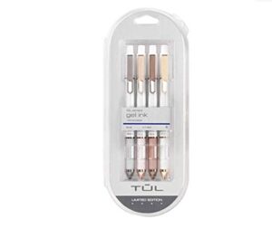 tul retractable gel pens, limited edition, sunset shades, medium point, 0.7 mm, pearl white barrel, blue ink, pack of 4