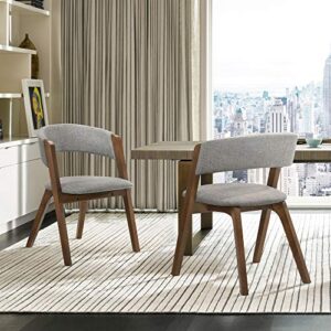 armen living rowan mid-century modern accent dining chair finish fabric-set of 2, 21" wide, walnut/grey