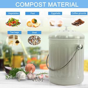 4W Kitchen Compost Bin with 4 Charcoal Filters - 1.3 Gallon Indoor Compost Bin for Kitchen Counter for Food Waste Odor Free (White)