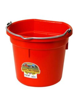 plastic animal feed bucket (red) - little giant - flat back plastic feed bucket with metal handle (20 quarts / 5 gallons) (item no. p20fbred6)