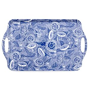 pimpernel blue room sunflower collection large handled tray | serving tray for lunch, coffee, or breakfast | made of melamine | measures 18.9" x 11.6" | dishwasher safe