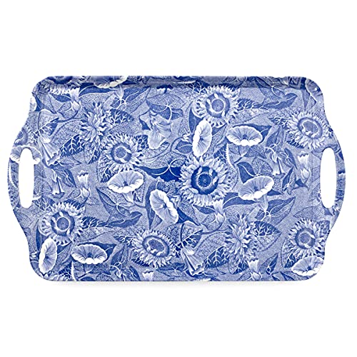 Pimpernel Blue Room Sunflower Collection Large Handled Tray | Serving Tray for Lunch, Coffee, or Breakfast | Made of Melamine | Measures 18.9" x 11.6" | Dishwasher Safe