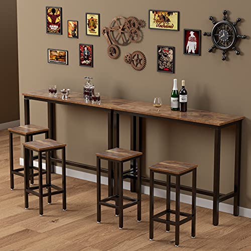 COSTWAY 3-Piece Bar Table Set, 39.5” Bar Table with 2PC 28” Bar Stools, Pub Height Dinning Table Set with Counter Height Backless Stools, Breakfast Table Set for Apartment/Bistro/Pub (Rustic Brown)