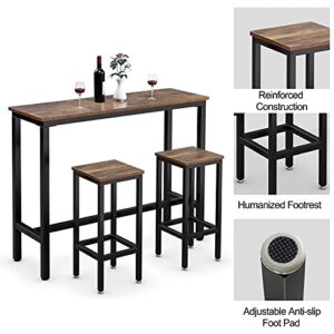 COSTWAY 3-Piece Bar Table Set, 39.5” Bar Table with 2PC 28” Bar Stools, Pub Height Dinning Table Set with Counter Height Backless Stools, Breakfast Table Set for Apartment/Bistro/Pub (Rustic Brown)