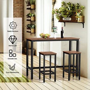 COSTWAY 3-Piece Bar Table Set, 39.5” Bar Table with 2PC 28” Bar Stools, Pub Height Dinning Table Set with Counter Height Backless Stools, Breakfast Table Set for Apartment/Bistro/Pub (Rustic Brown)