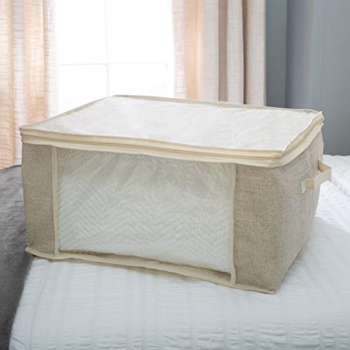 Simplify 2 Pack Blanket Storage Bag | Dimensions: 18"x 24"x 12" | Great for Lines | Protects from Dirt & Dust | Foldable | Carry Handles | Beige