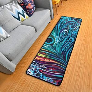 Anti Fatigue Kitchen Floor Mat, Colorful Non Slip Absorbent Comfort Standing Mat Soft Runner Rug for Hallway Entryway Bathroom Living Room Bedroom 72 x 24 in (Peacock Feathers)