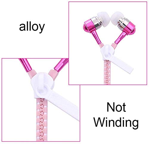 SPRINT4DEALS Luminous Zip Earphones Glow in The Dark Zipper Headphones Light up Wired Earbud Stereo Earphones for Mobile Phones Tablet (Pink)