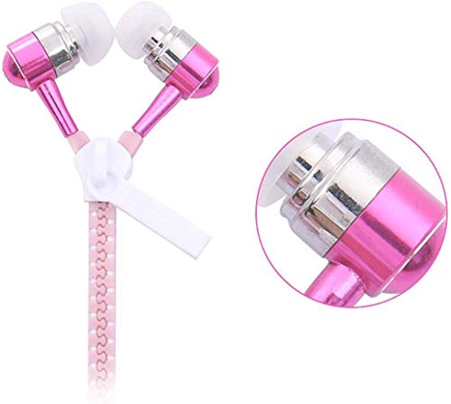 SPRINT4DEALS Luminous Zip Earphones Glow in The Dark Zipper Headphones Light up Wired Earbud Stereo Earphones for Mobile Phones Tablet (Pink)