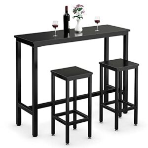 costway 3-piece bar table set, 39.5” bar table with 2pc 28” bar stools, pub height dinning table set with counter height backless stools, breakfast table set for apartment/bistro/pub (black)