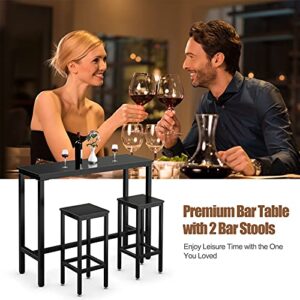 COSTWAY 3-Piece Bar Table Set, 39.5” Bar Table with 2PC 28” Bar Stools, Pub Height Dinning Table Set with Counter Height Backless Stools, Breakfast Table Set for Apartment/Bistro/Pub (Black)