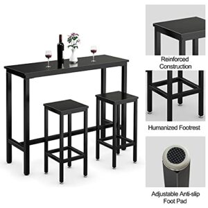 COSTWAY 3-Piece Bar Table Set, 39.5” Bar Table with 2PC 28” Bar Stools, Pub Height Dinning Table Set with Counter Height Backless Stools, Breakfast Table Set for Apartment/Bistro/Pub (Black)