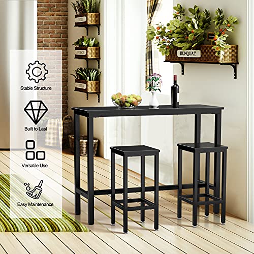 COSTWAY 3-Piece Bar Table Set, 39.5” Bar Table with 2PC 28” Bar Stools, Pub Height Dinning Table Set with Counter Height Backless Stools, Breakfast Table Set for Apartment/Bistro/Pub (Black)