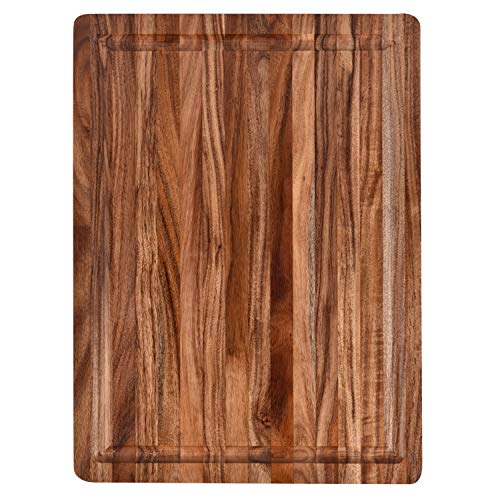 Acacia Wood Cutting Board with Juice Grooves(16" x 12")- Wooden Chopping Board for Meat, Vegetables, Fruit & Cheese