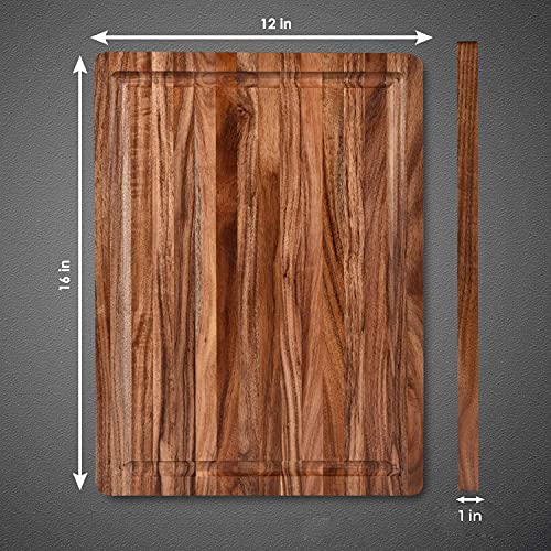 Acacia Wood Cutting Board with Juice Grooves(16" x 12")- Wooden Chopping Board for Meat, Vegetables, Fruit & Cheese