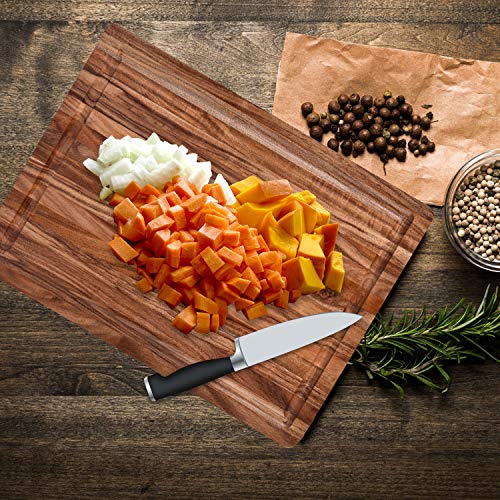 Acacia Wood Cutting Board with Juice Grooves(16" x 12")- Wooden Chopping Board for Meat, Vegetables, Fruit & Cheese