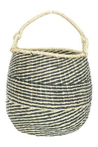 bloomingville 21.25" h handwoven seagrass handle basket, black