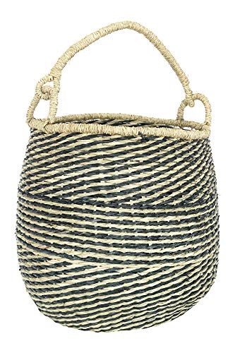 Bloomingville 21.25" H Handwoven Seagrass Handle Basket, Black