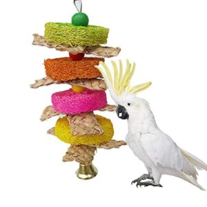 N/ hfjeigbeujfg Bird Toy,Parrot Cage Chewing Toys Wooden Beads Maize Peel Loofah Bell Parrot Molar Chew Bite Hanging Birds Pet Toy - Random Color