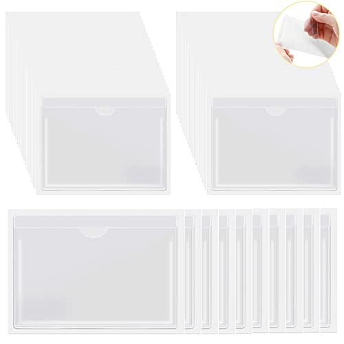 Self-Adhesive Index Card Pockets 30 Pcs 4.72 x 3.54 Inches & 10 Pcs 6.5 x 5 Inches, Blank Insert Cards for Storage Organizing Catalogs and Loss prevention