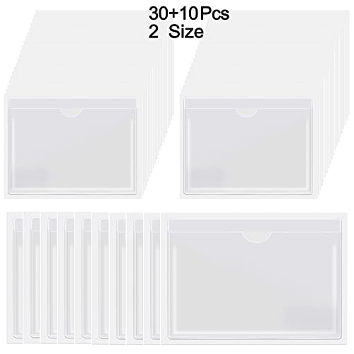 Self-Adhesive Index Card Pockets 30 Pcs 4.72 x 3.54 Inches & 10 Pcs 6.5 x 5 Inches, Blank Insert Cards for Storage Organizing Catalogs and Loss prevention