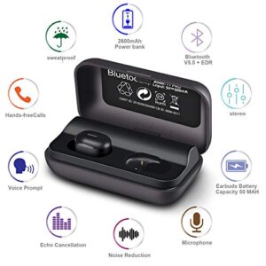 WGGE T1-Pro Bluetooth 5.0+EDR Wireless Earbuds Sweat-Proof TWS Stereo Headphones in Ear Built in Mic Headset Premium Sound with Deep Bass and Fast Connect