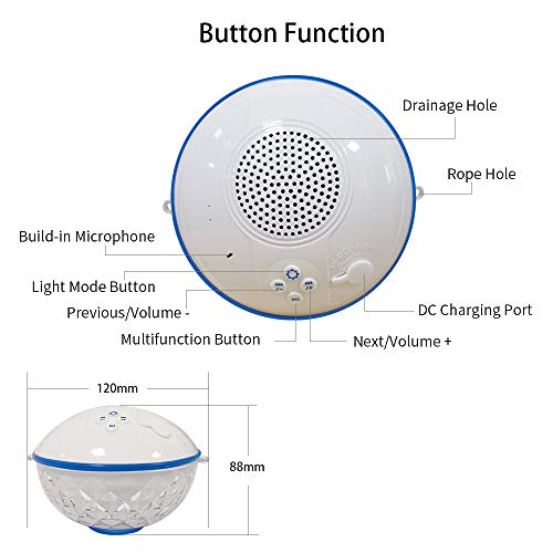 Bluetooth Speakers with Colorful Lights, Portable Speaker IPX7 Waterproof Floatable, Built-in Mic,Crystal Clear Sound Speakers Bluetooth Wireless 50ft Range for Home Shower Outdoors Pool Travel.