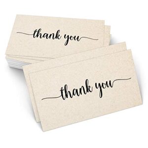 321done thank you notecards small (set of 50) business card size 3.5" x 2" - for gifts, parties, weddings, and any occasion- made in usa - kraft tan