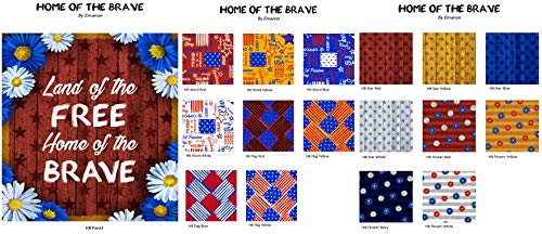 COTTONVILL EMANON Home of The Brave 20COUNT Cotton Print Fabric (Quarter 16pcs+1full Panel, Home of The Brave)