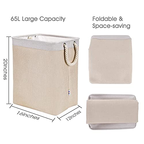 DYD Laundry Basket with Handles & Brackets Small/Large/Tall Hamper for Kid Girl Collapsible Washing Bin Built-in Lining for Bedroom Dorm Toy Clothing Storage