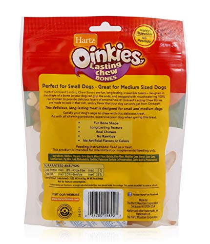 Hartz Oinkies Rawhide-Free Chicken-Wrapped Lasting Chew Bone Dog Treats, 12 Count, Highly Digestible, No Artificial Flavors or Colors