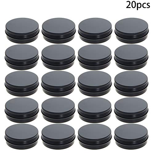 Othmro 20pcs 2oz Metal Round Tins Aluminum Tin Cans Containers with Screw Lid, 68 * 25mm(DxH) Black tin cans for Salve, Spices, Lip Balm, Tea or Candies 60ml