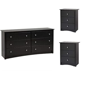 home square contemporary 3 piece bedroom set with bedroom dresser and 2 piece 3-drawer nightstand in black
