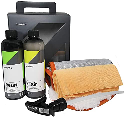 CARPRO Wash Box - 5 Products Including: Elixir, Reset, Microfiber Wash Mitt, DHydrate Drying Towel & 2 Face No Lint Towel - Everything to Wash Your Car All Season Long, 16 Treatments